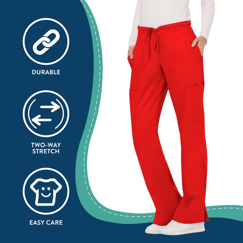 Cherokee WW Revolution by Cherokee Women's Mid Rise Moderate Flare Drawstring Pant Petite, Red, Medium Petite - Image 4